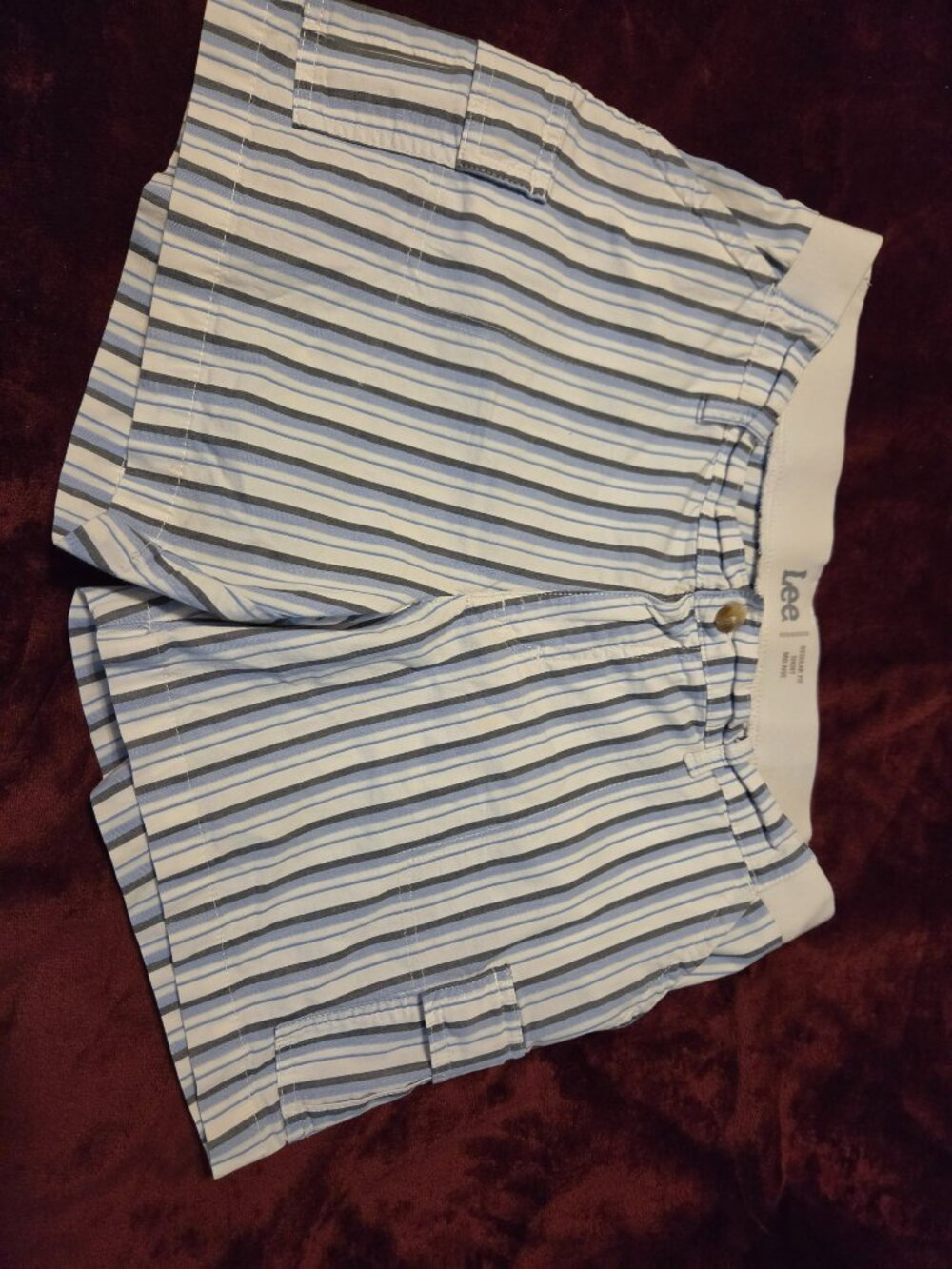 cargo shorts blue and white striped pattern mid rise fit size 12 - Picture 2 of 6